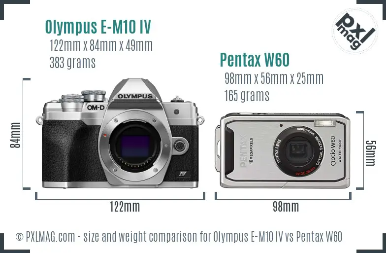 Olympus E-M10 IV vs Pentax W60 size comparison
