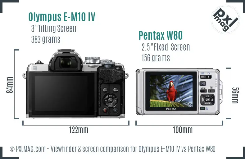 Olympus E-M10 IV vs Pentax W80 Screen and Viewfinder comparison