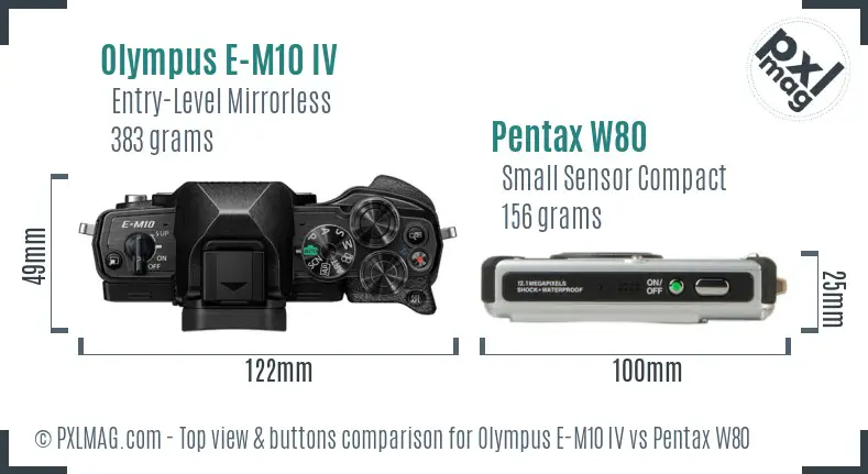 Olympus E-M10 IV vs Pentax W80 top view buttons comparison