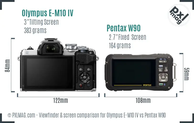 Olympus E-M10 IV vs Pentax W90 Screen and Viewfinder comparison