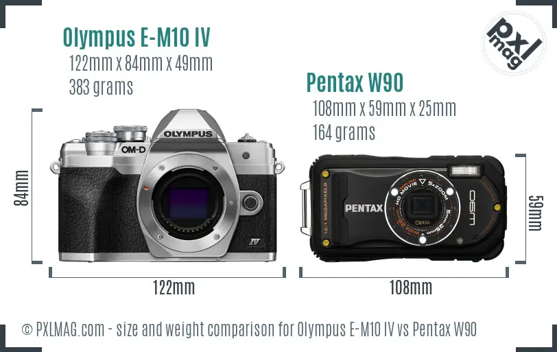 Olympus E-M10 IV vs Pentax W90 size comparison