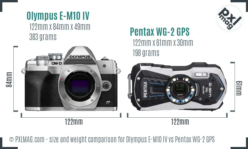 Olympus E-M10 IV vs Pentax WG-2 GPS size comparison