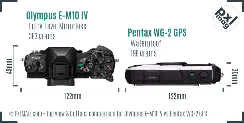 Olympus E-M10 IV vs Pentax WG-2 GPS top view buttons comparison