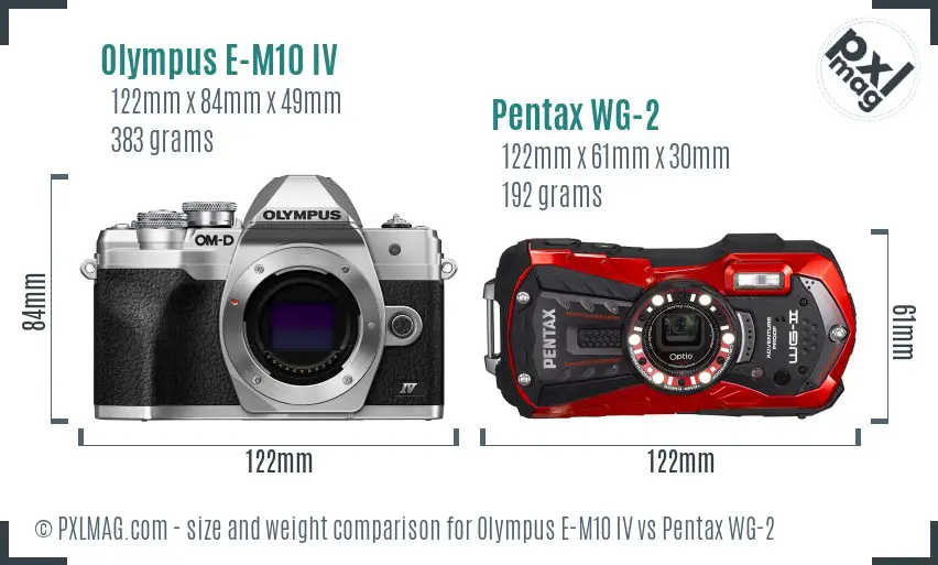 Olympus E-M10 IV vs Pentax WG-2 size comparison