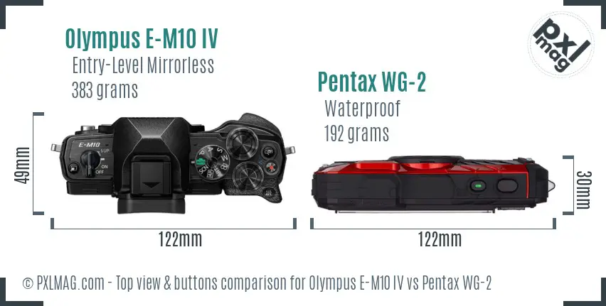 Olympus E-M10 IV vs Pentax WG-2 top view buttons comparison