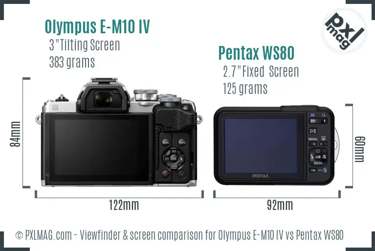 Olympus E-M10 IV vs Pentax WS80 Screen and Viewfinder comparison