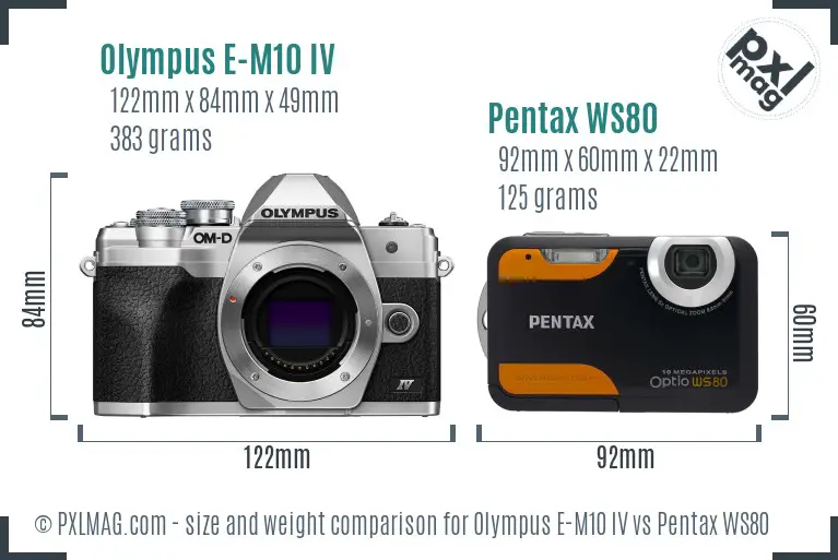Olympus E-M10 IV vs Pentax WS80 size comparison