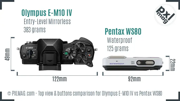 Olympus E-M10 IV vs Pentax WS80 top view buttons comparison