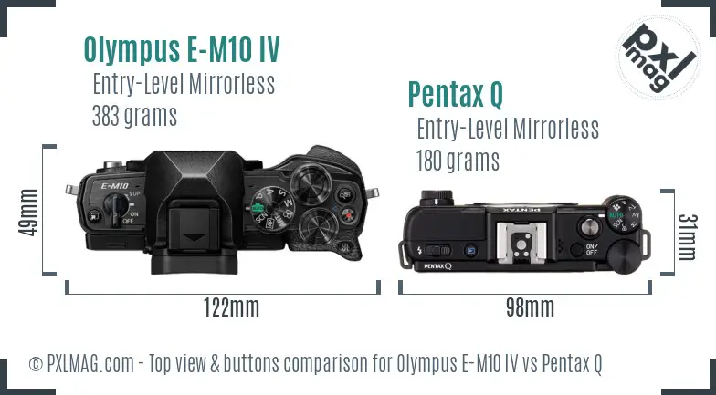 Olympus E-M10 IV vs Pentax Q top view buttons comparison