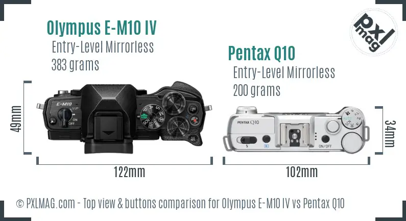 Olympus E-M10 IV vs Pentax Q10 top view buttons comparison