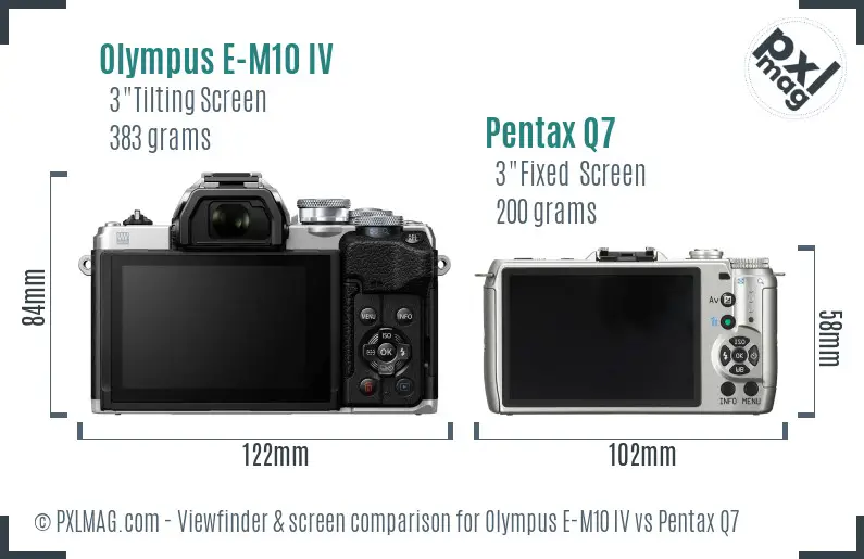 Olympus E-M10 IV vs Pentax Q7 Screen and Viewfinder comparison