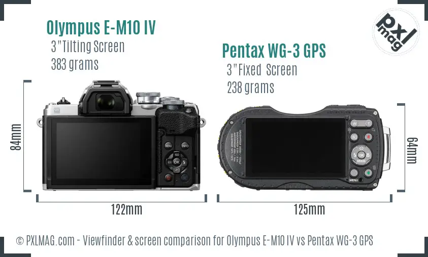 Olympus E-M10 IV vs Pentax WG-3 GPS Screen and Viewfinder comparison