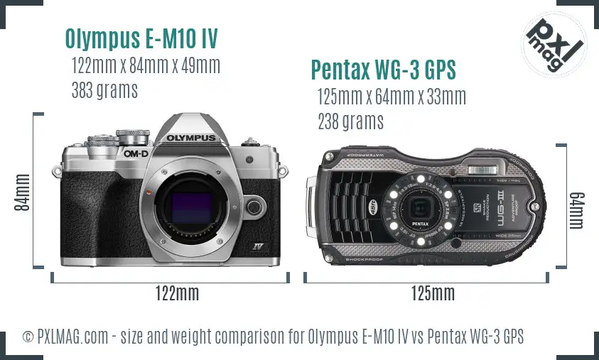 Olympus E-M10 IV vs Pentax WG-3 GPS size comparison