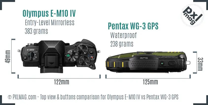Olympus E-M10 IV vs Pentax WG-3 GPS top view buttons comparison
