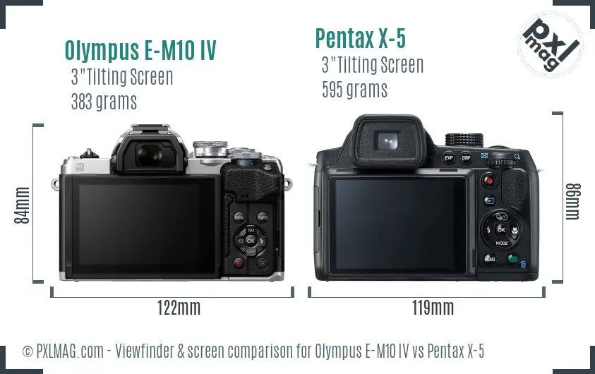 Olympus E-M10 IV vs Pentax X-5 Screen and Viewfinder comparison