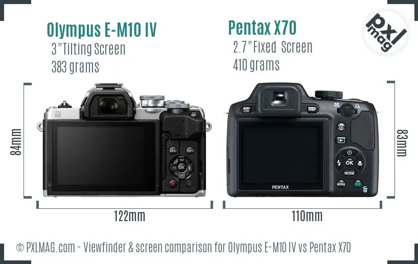 Olympus E-M10 IV vs Pentax X70 Screen and Viewfinder comparison