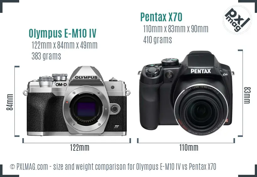 Olympus E-M10 IV vs Pentax X70 size comparison