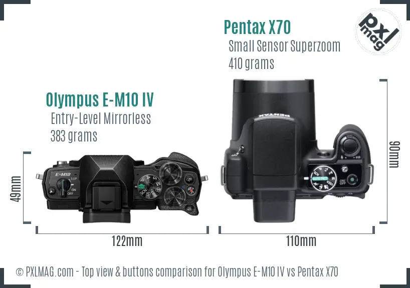 Olympus E-M10 IV vs Pentax X70 top view buttons comparison