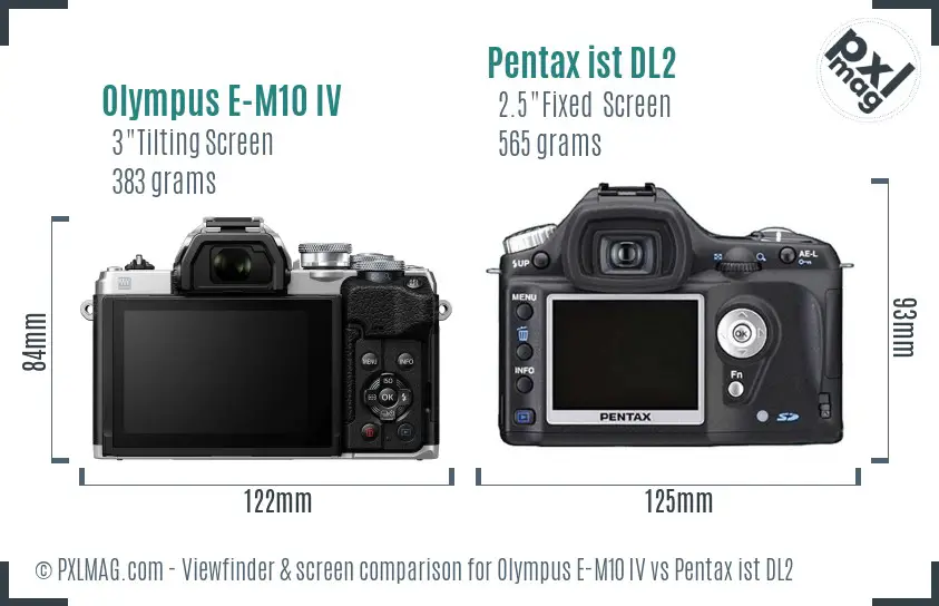Olympus E-M10 IV vs Pentax ist DL2 Screen and Viewfinder comparison