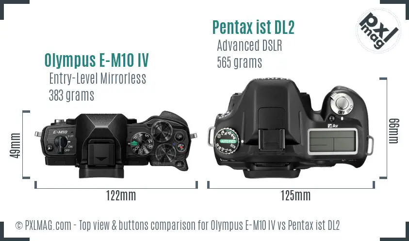 Olympus E-M10 IV vs Pentax ist DL2 top view buttons comparison