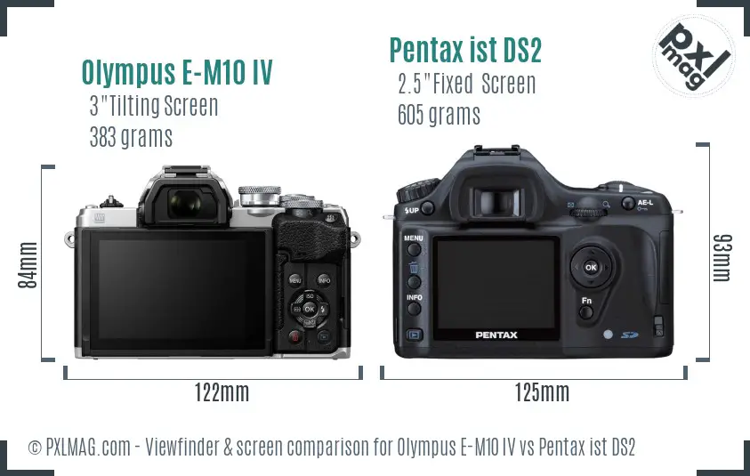 Olympus E-M10 IV vs Pentax ist DS2 Screen and Viewfinder comparison