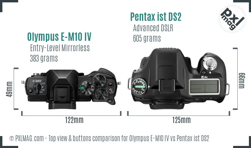 Olympus E-M10 IV vs Pentax ist DS2 top view buttons comparison