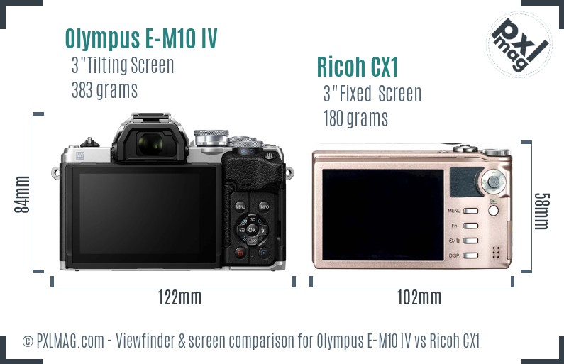 Olympus E-M10 IV vs Ricoh CX1 Screen and Viewfinder comparison