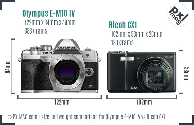 Olympus E-M10 IV vs Ricoh CX1 size comparison