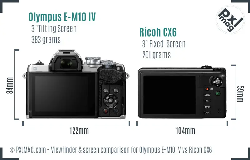 Olympus E-M10 IV vs Ricoh CX6 Screen and Viewfinder comparison