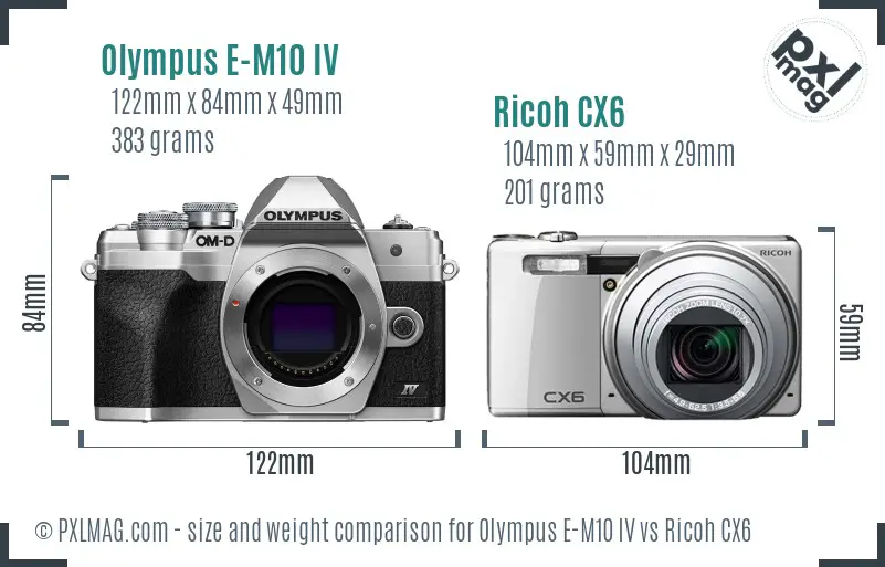 Olympus E-M10 IV vs Ricoh CX6 size comparison