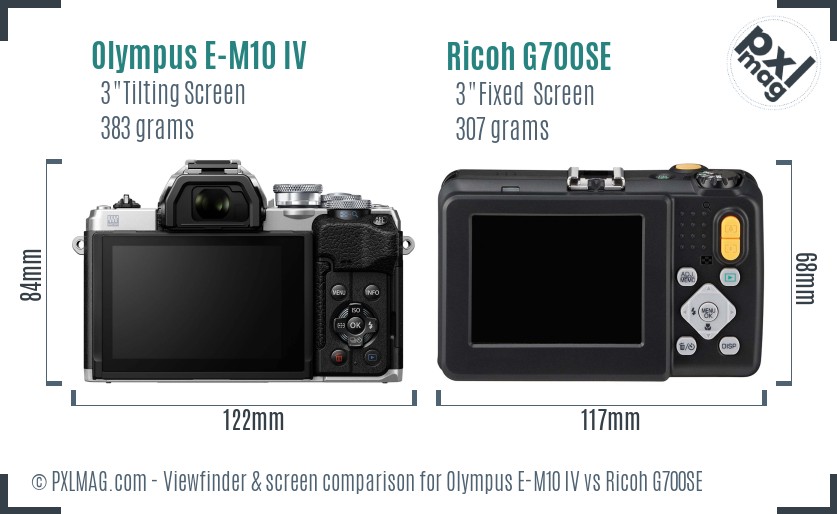 Olympus E-M10 IV vs Ricoh G700SE Screen and Viewfinder comparison