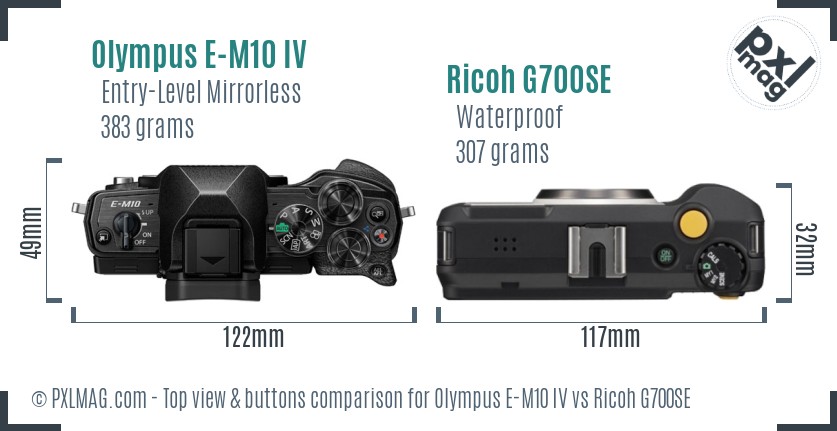 Olympus E-M10 IV vs Ricoh G700SE top view buttons comparison