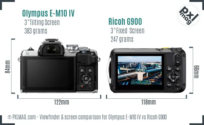 Olympus E-M10 IV vs Ricoh G900 Screen and Viewfinder comparison