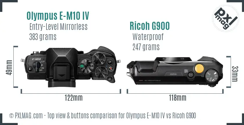 Olympus E-M10 IV vs Ricoh G900 top view buttons comparison