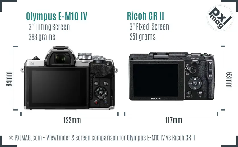 Olympus E-M10 IV vs Ricoh GR II Screen and Viewfinder comparison