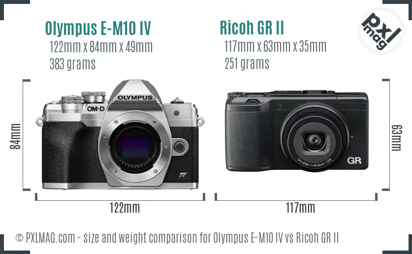 Olympus E-M10 IV vs Ricoh GR II size comparison