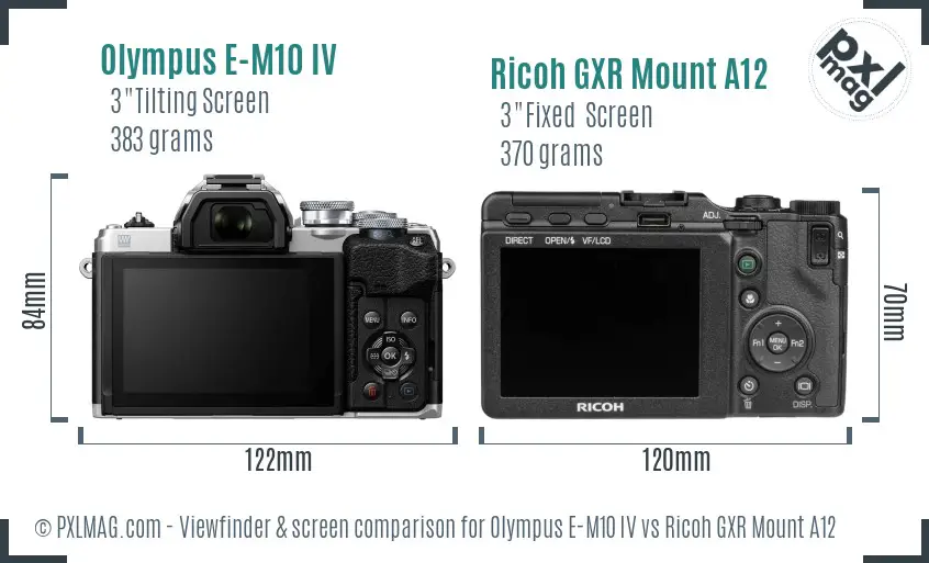 Olympus E-M10 IV vs Ricoh GXR Mount A12 Screen and Viewfinder comparison