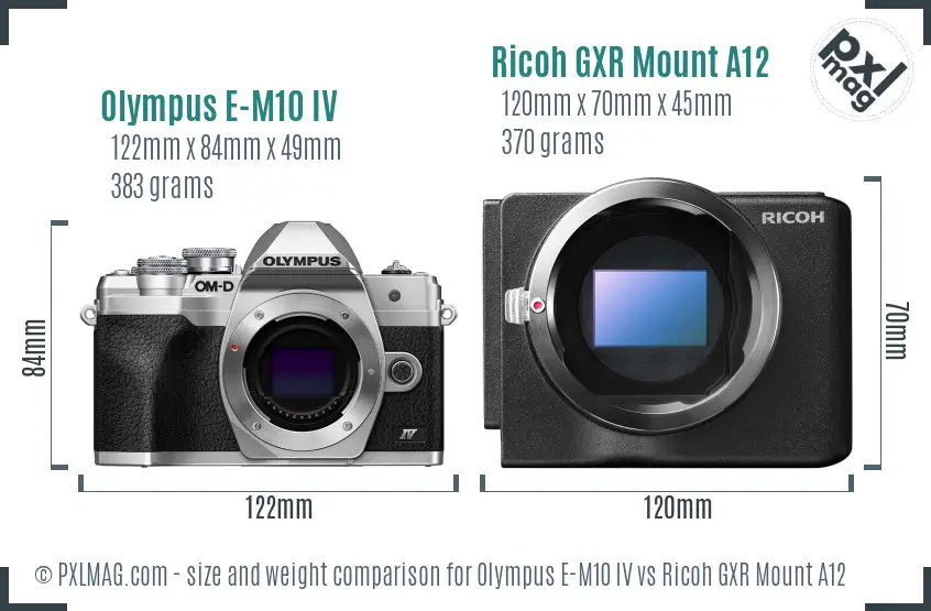 Olympus E-M10 IV vs Ricoh GXR Mount A12 size comparison