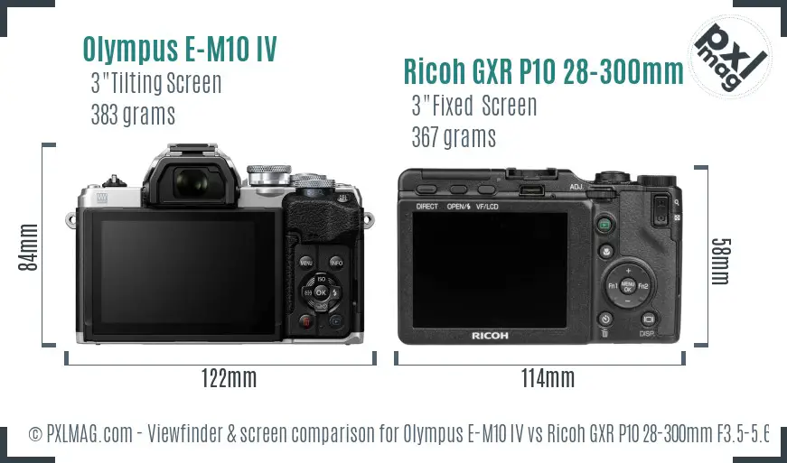 Olympus E-M10 IV vs Ricoh GXR P10 28-300mm F3.5-5.6 VC Screen and Viewfinder comparison