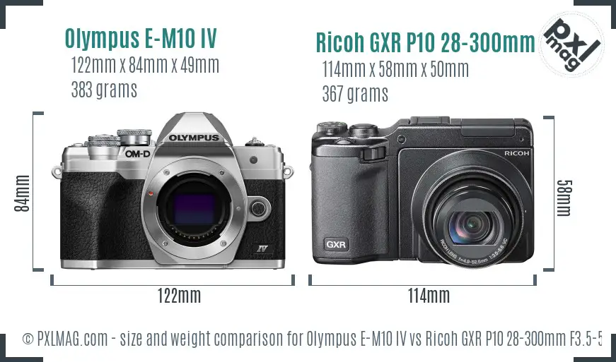 Olympus E-M10 IV vs Ricoh GXR P10 28-300mm F3.5-5.6 VC size comparison