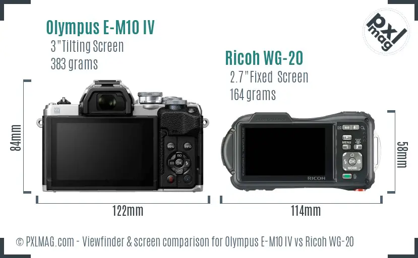 Olympus E-M10 IV vs Ricoh WG-20 Screen and Viewfinder comparison