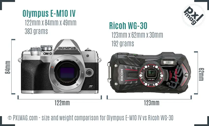 Olympus E-M10 IV vs Ricoh WG-30 size comparison Olympus E-M10 IV vs Ricoh WG-30 size comparison