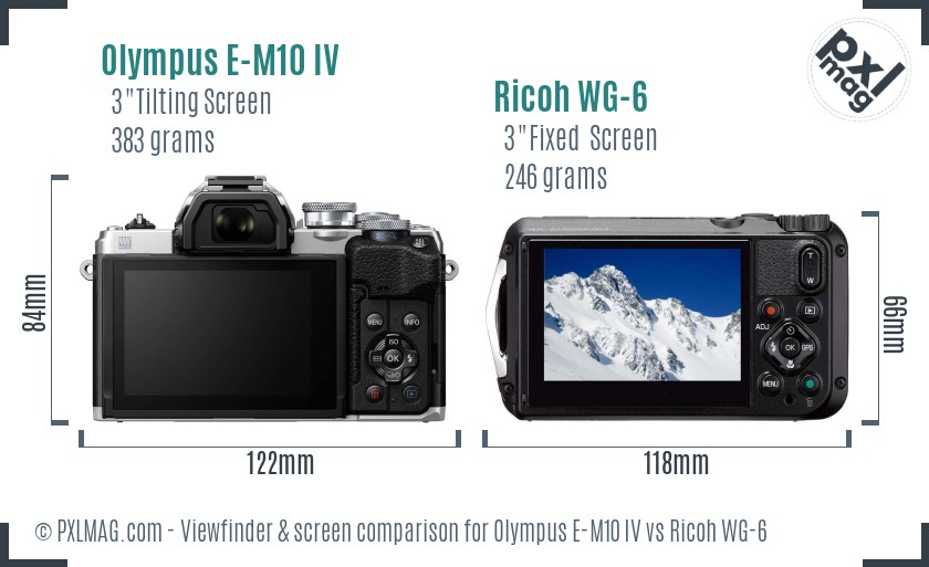 Olympus E-M10 IV vs Ricoh WG-6 Screen and Viewfinder comparison