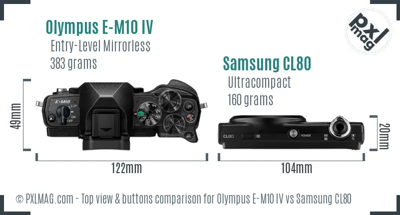 Olympus E-M10 IV vs Samsung CL80 top view buttons comparison Olympus E-M10 IV vs Samsung CL80 top view buttons comparison