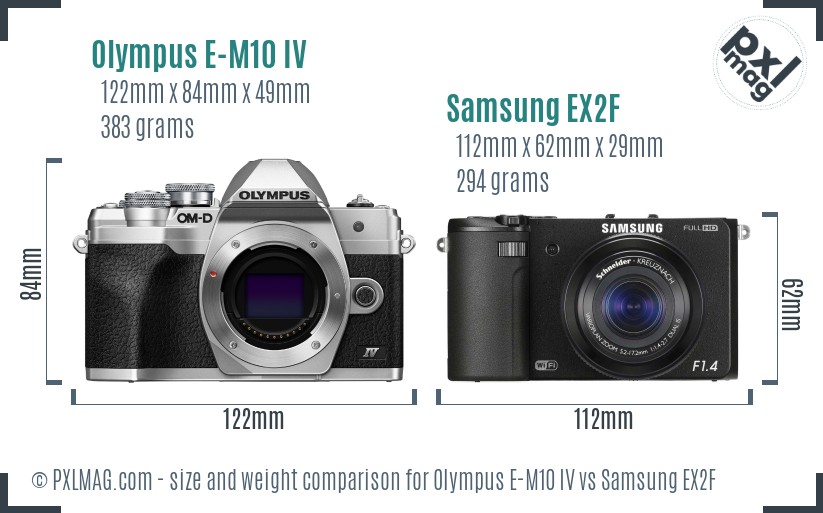 Olympus E-M10 IV vs Samsung EX2F size comparison
