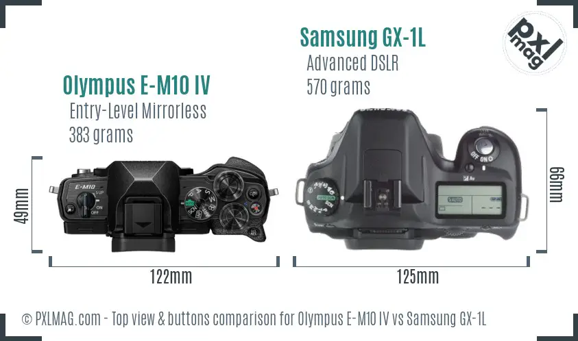 Olympus E-M10 IV vs Samsung GX-1L top view buttons comparison Olympus E-M10 IV vs Samsung GX-1L top view buttons comparison