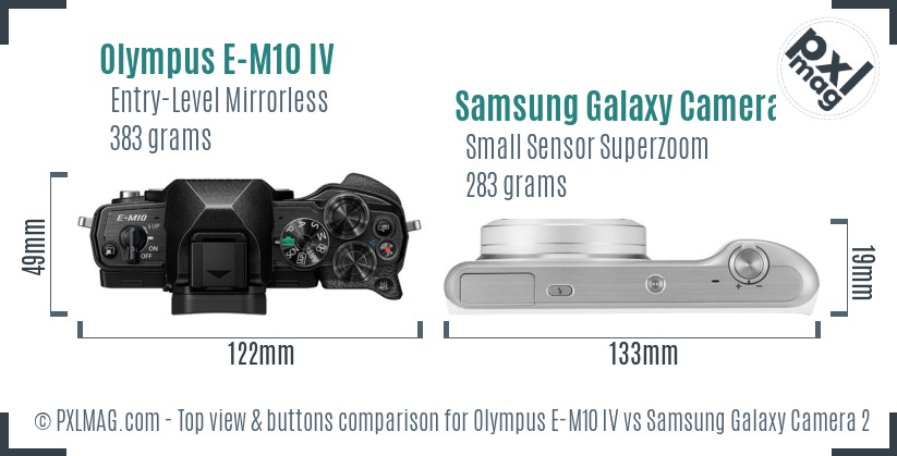 Olympus E-M10 IV vs Samsung Galaxy Camera 2 top view buttons comparison