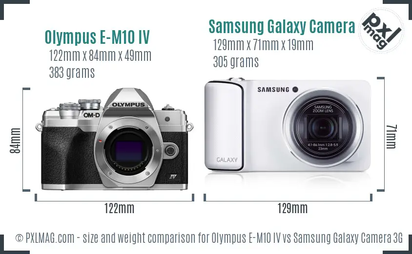 Olympus E-M10 IV vs Samsung Galaxy Camera 3G size comparison