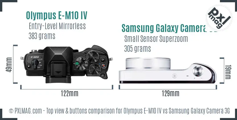 Olympus E-M10 IV vs Samsung Galaxy Camera 3G top view buttons comparison