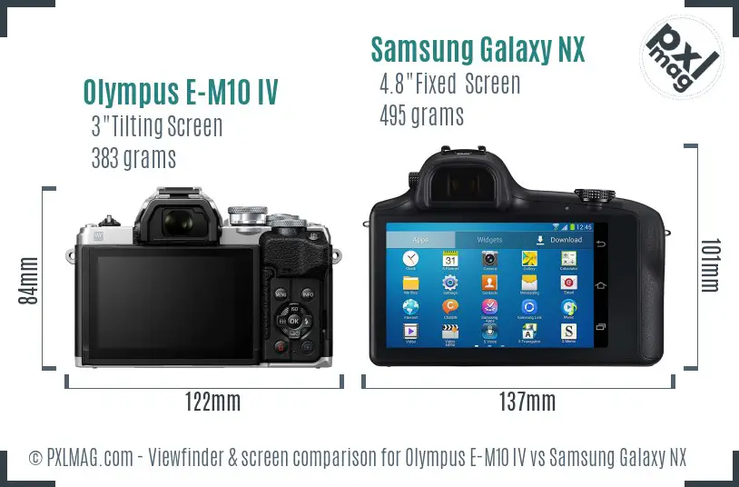 Olympus E-M10 IV vs Samsung Galaxy NX Screen and Viewfinder comparison